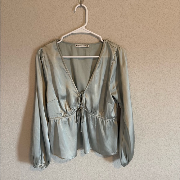 Abercrombie & Fitch Satin Blouse in Soft Blue - Picture 1 of 3